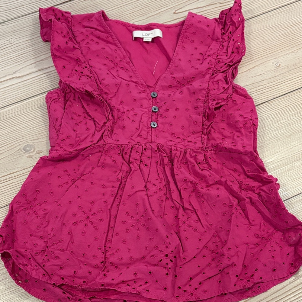 LOFT Eyelet Ruffle Blouse